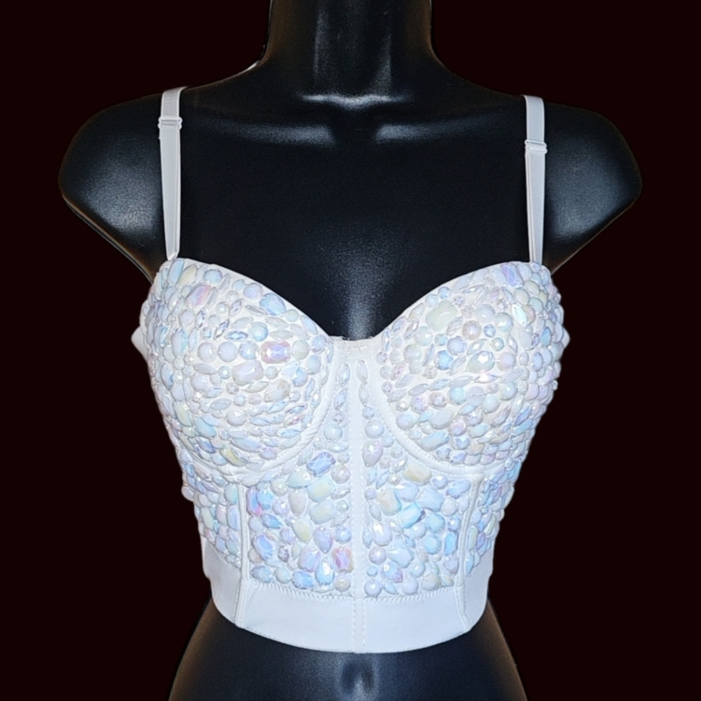 "Anything for Selenas" Similar Style White Iridescent Bralette Crop